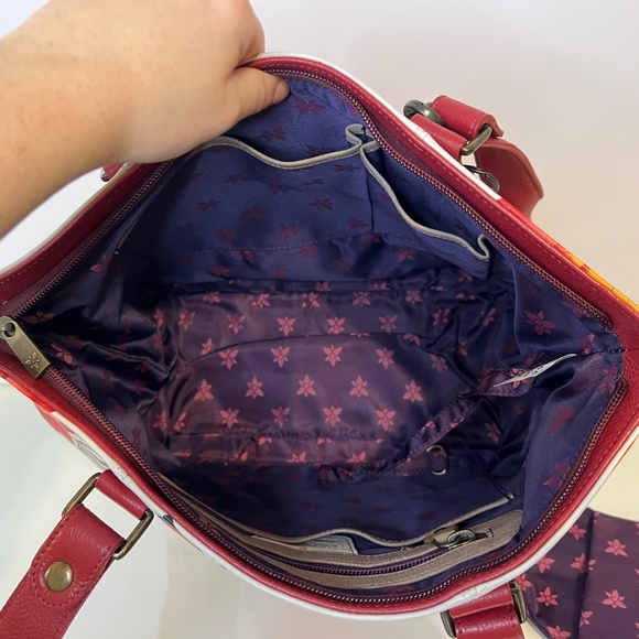 ANUSCHKA Purse Hand Painted Floral Flowers Leather Large Colourful Handbag - Picture 11 of 16